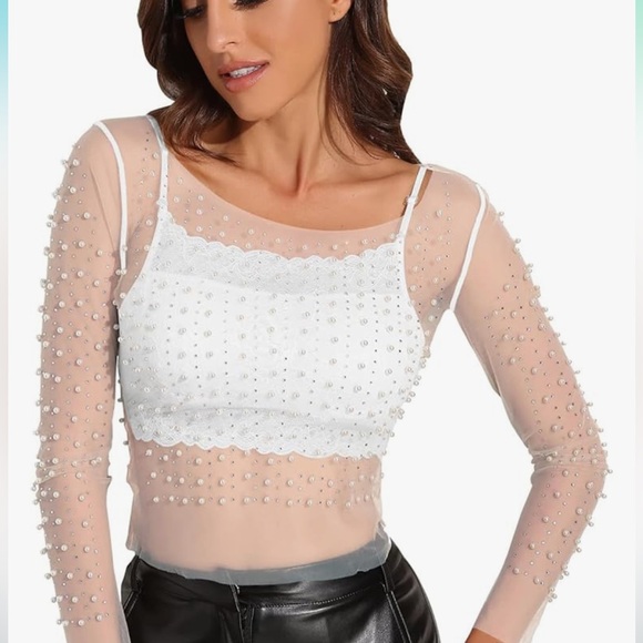 Pearl Rhinestone Crop Top - Picture 2 of 3